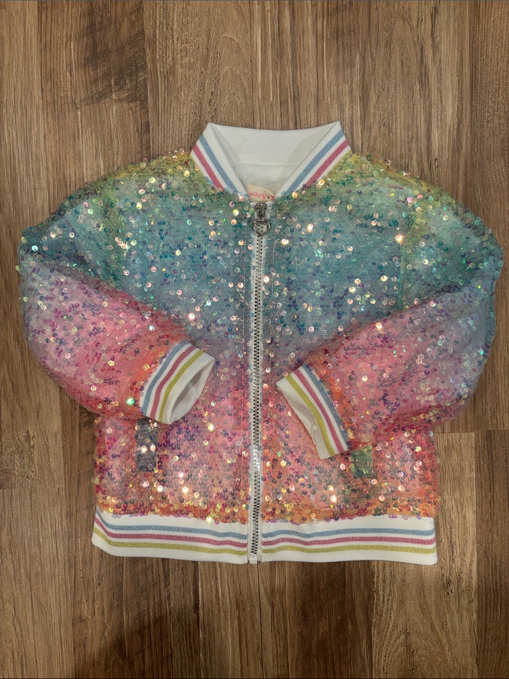Kids Multicolor Sequin Bomber Jacket - Rainbow Ombre